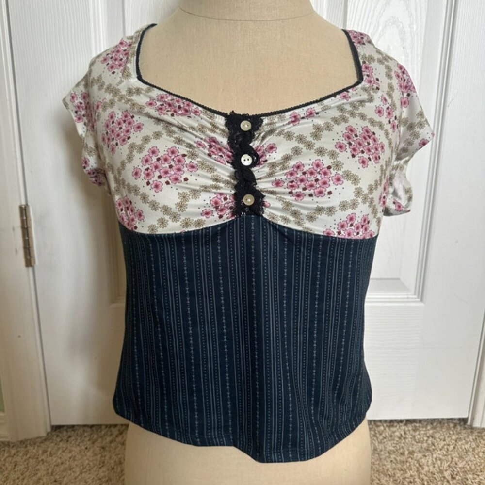 Whimsigoth floral milkmaid blouse
